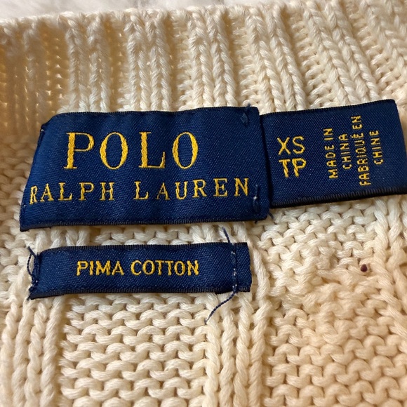 Polo Ralph Lauren Cream Cable Knit Short Sleeve Sweater Heart RL Patch XS - Picture 3 of 7
